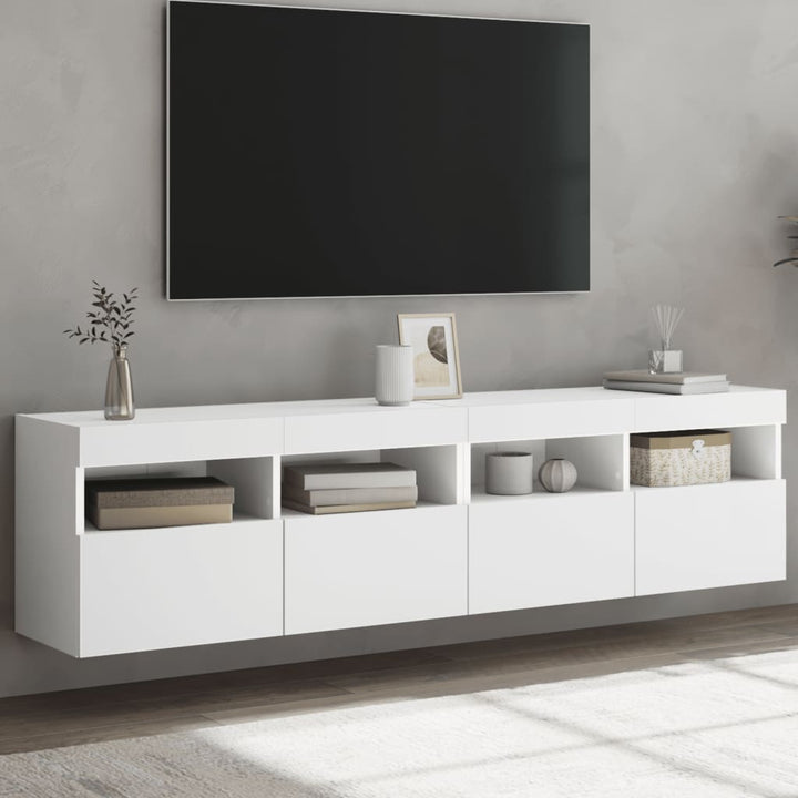 væghængte tv-borde 2 stk. med LED-lys 80x30x40 cm hvid