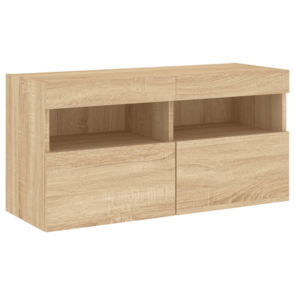 væghængt tv-bord med LED-lys 80x30x40 cm sonoma-eg