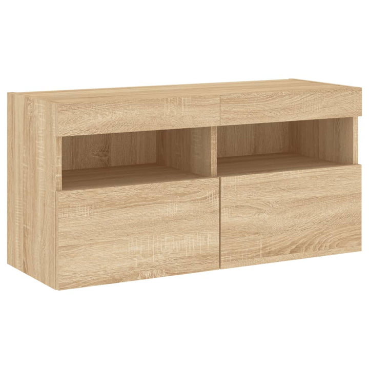 væghængt tv-bord med LED-lys 80x30x40 cm sonoma-eg