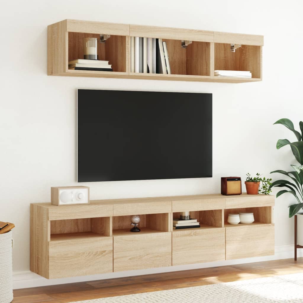 væghængt tv-bord med LED-lys 80x30x40 cm sonoma-eg