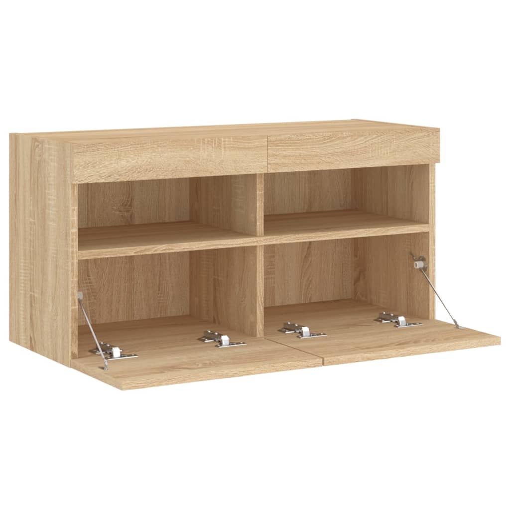 væghængt tv-bord med LED-lys 80x30x40 cm sonoma-eg