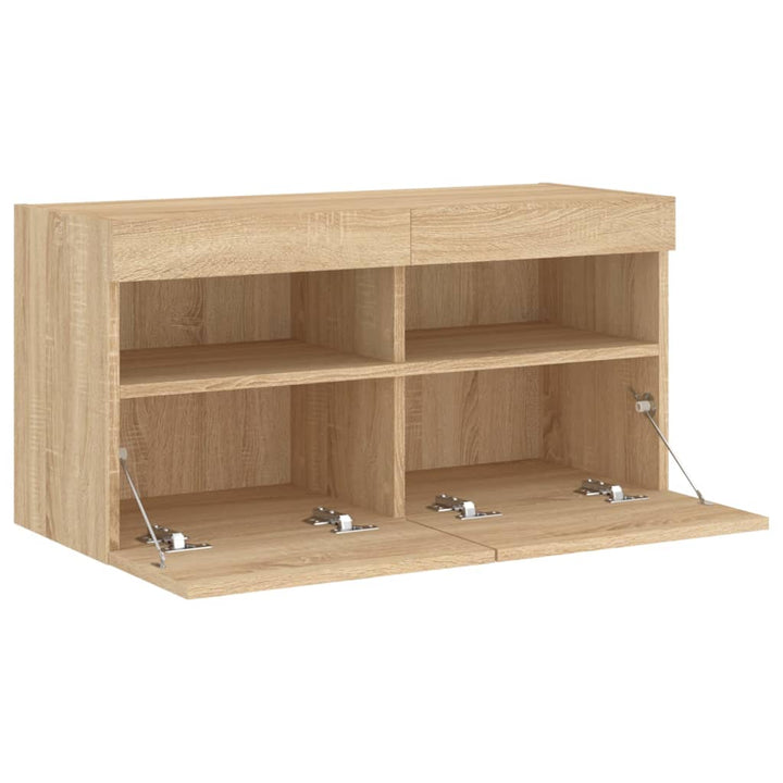 væghængt tv-bord med LED-lys 80x30x40 cm sonoma-eg
