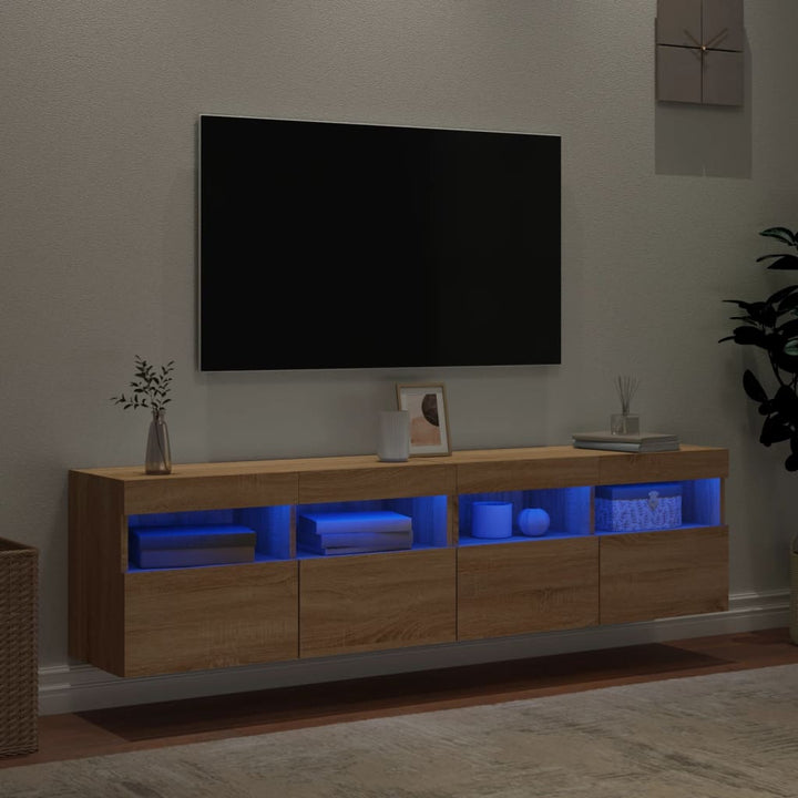 væghængte tv-borde 2 stk. med LED-lys 80x30x40 cm sonoma-eg