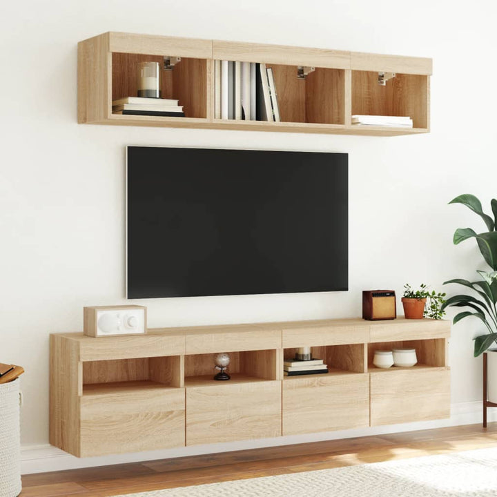 væghængte tv-borde 2 stk. med LED-lys 80x30x40 cm sonoma-eg