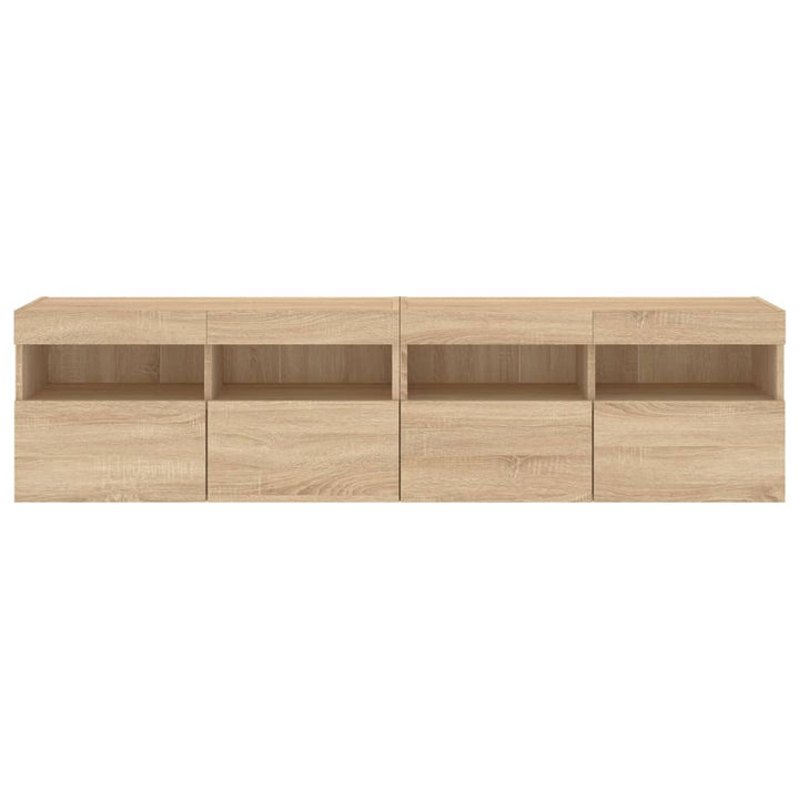 væghængte tv-borde 2 stk. med LED-lys 80x30x40 cm sonoma-eg
