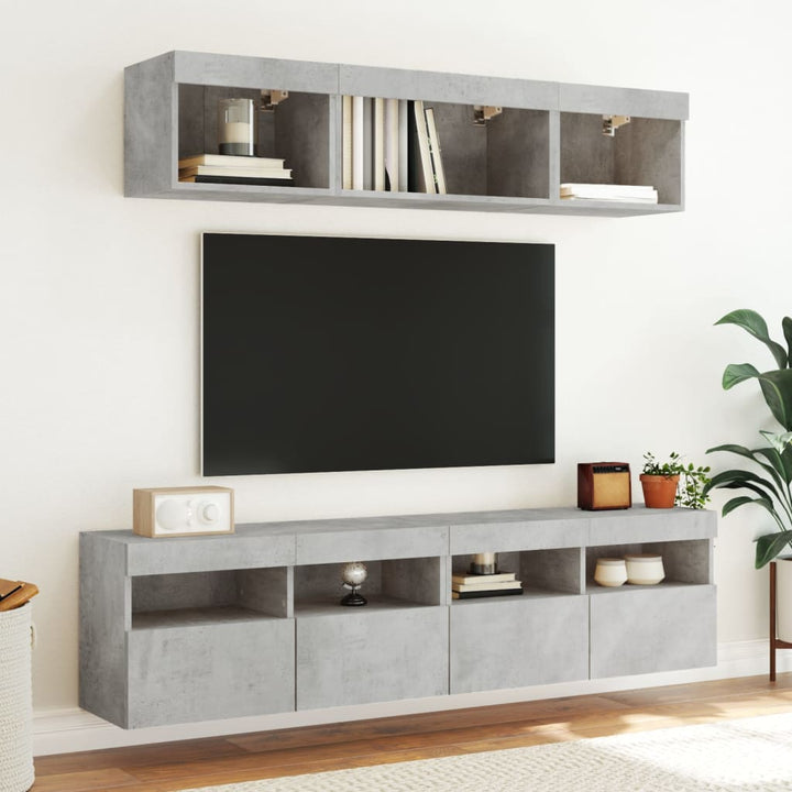 væghængt tv-bord med LED-lys 80x30x40 cm betongrå