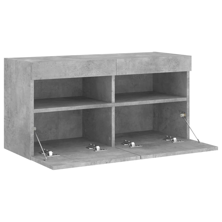 væghængt tv-bord med LED-lys 80x30x40 cm betongrå