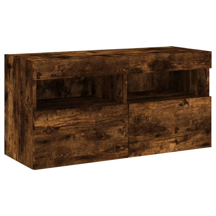 væghængt tv-bord med LED-lys 80x30x40 cm røget egetræsfarve