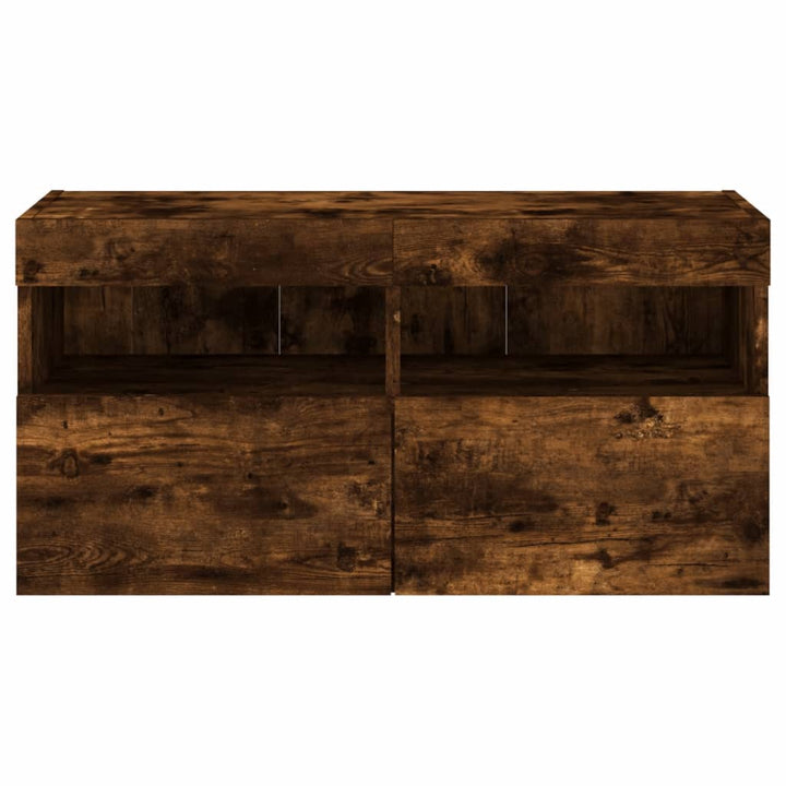væghængt tv-bord med LED-lys 80x30x40 cm røget egetræsfarve