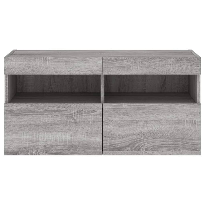væghængt tv-bord m. LED-lys 80x30x40 cm grå sonoma-eg