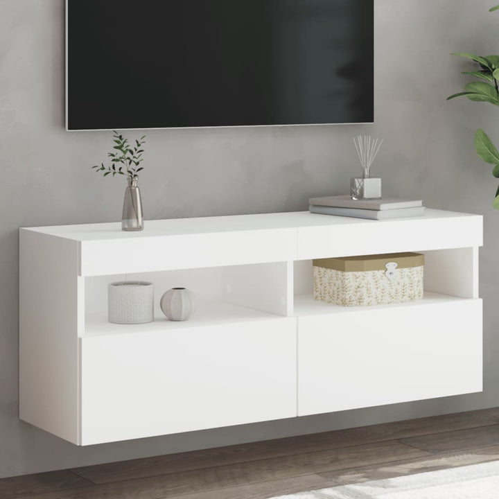 væghængt tv-bord med LED-lys 100x30x40 cm hvid