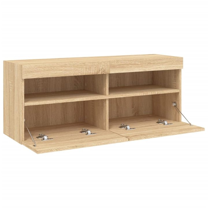 væghængt tv-bord med LED-lys 100x30x40 cm sonoma-eg