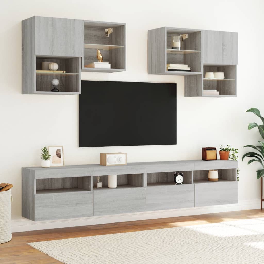 væghængt tv-bord med LED-lys 100x30x40 cm grå sonoma-eg