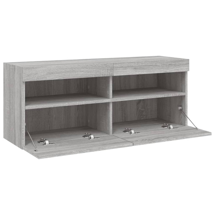 væghængt tv-bord med LED-lys 100x30x40 cm grå sonoma-eg