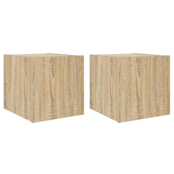 væghængte tv-borde 2 stk. med LED-lys 30,5x35x30 cm sonoma-eg