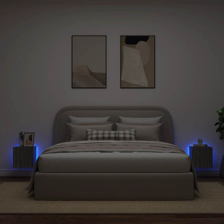 væghængte tv-borde 2 stk. LED-lys 30,5x35x30 cm grå sonoma-eg