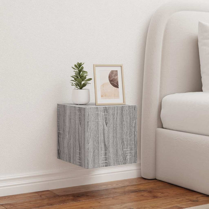 væghængte tv-borde 2 stk. LED-lys 30,5x35x30 cm grå sonoma-eg