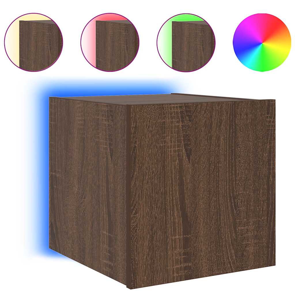 væghængt tv-bord med LED-lys 30,5x35x30 cm brun egetræsfarve