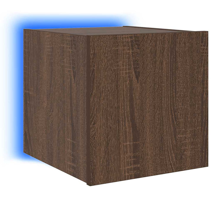 væghængt tv-bord med LED-lys 30,5x35x30 cm brun egetræsfarve
