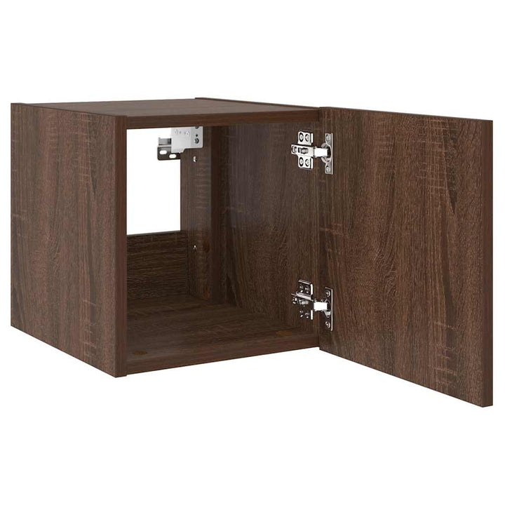 væghængt tv-bord med LED-lys 30,5x35x30 cm brun egetræsfarve