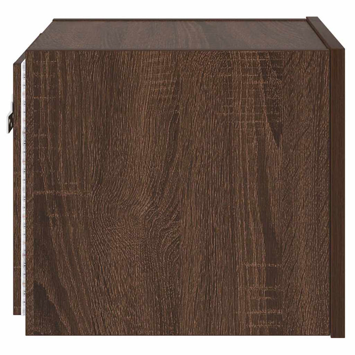 væghængt tv-bord med LED-lys 30,5x35x30 cm brun egetræsfarve