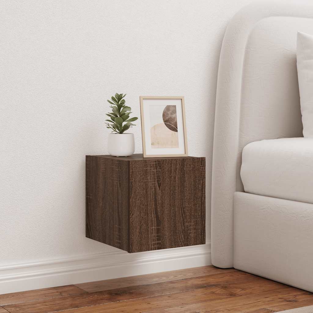 væghængt tv-bord med LED-lys 30,5x35x30 cm brun egetræsfarve