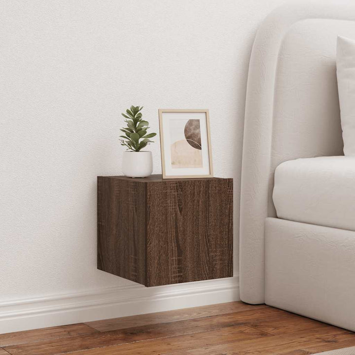 væghængt tv-bord med LED-lys 30,5x35x30 cm brun egetræsfarve