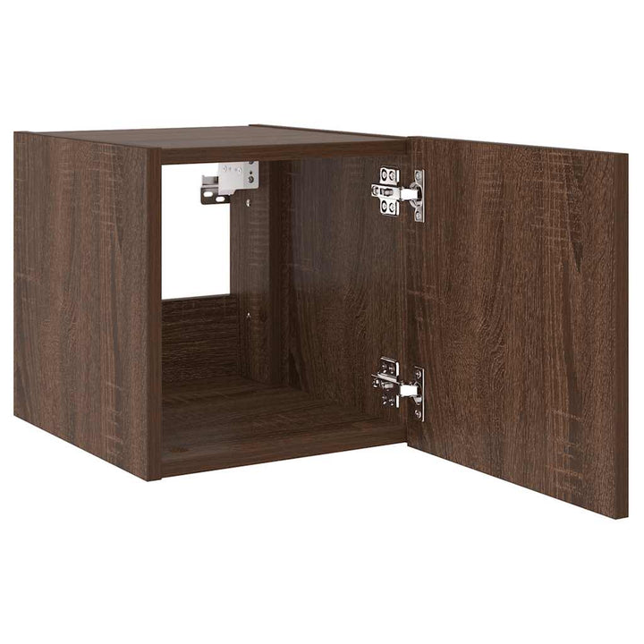væghængte tv-borde 2 stk. med LED-lys 30,5x35x30 cm brunt eg