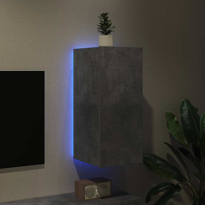 væghængt tv-bord med LED-lys 30,5x35x70 cm betongrå