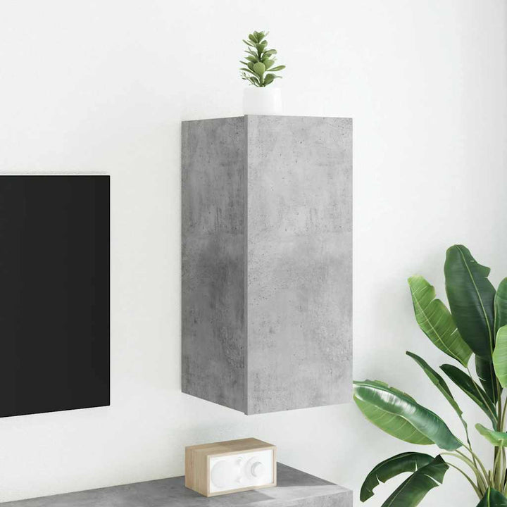 væghængt tv-bord med LED-lys 30,5x35x70 cm betongrå