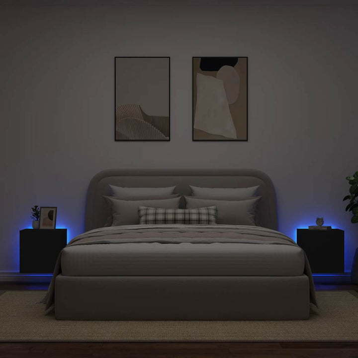 væghængte tv-borde 2 stk. med LED-lys 40,5x35x40 cm sort