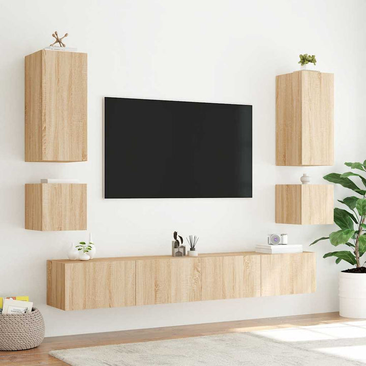 væghængte tv-borde 2 stk. med LED-lys 40,5x35x40 cm sonoma-eg