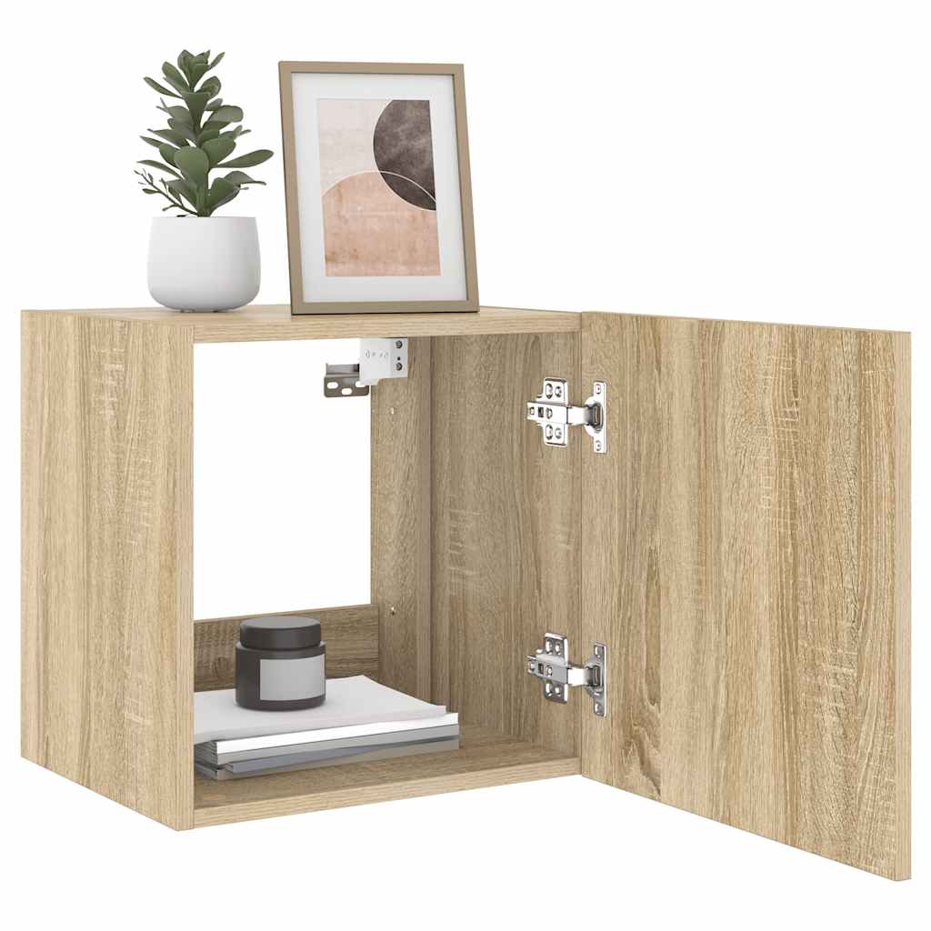 væghængte tv-borde 2 stk. med LED-lys 40,5x35x40 cm sonoma-eg