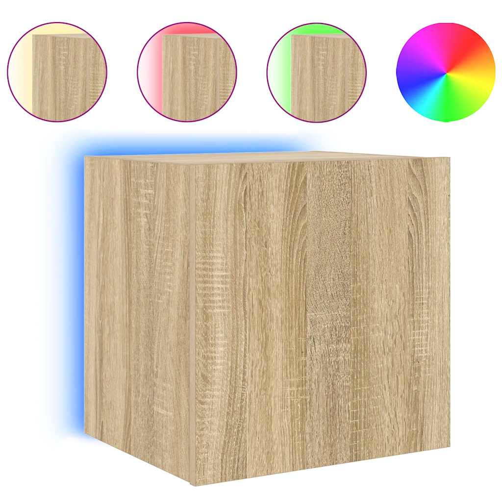 væghængte tv-borde 2 stk. med LED-lys 40,5x35x40 cm sonoma-eg