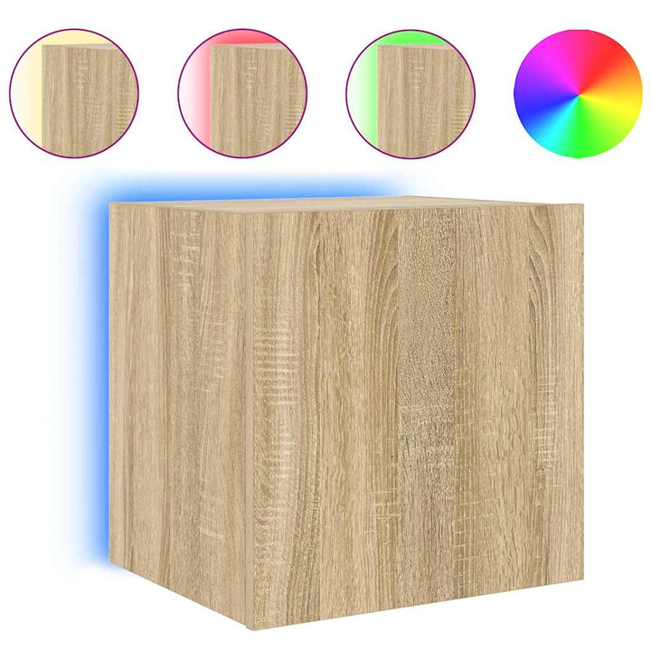 væghængte tv-borde 2 stk. med LED-lys 40,5x35x40 cm sonoma-eg