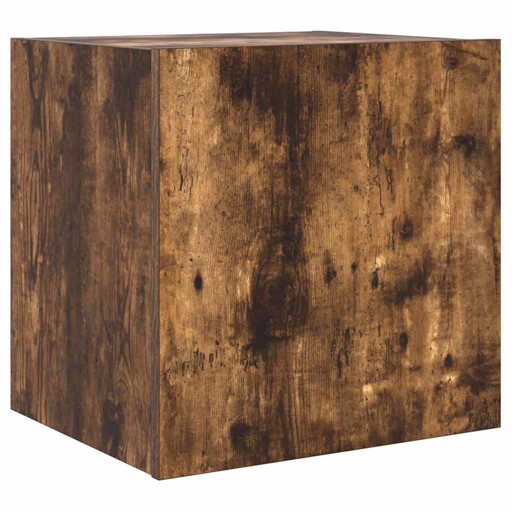 væghængt tv-bord med LED-lys 40,5x35x40 cm røget egetræsfarve
