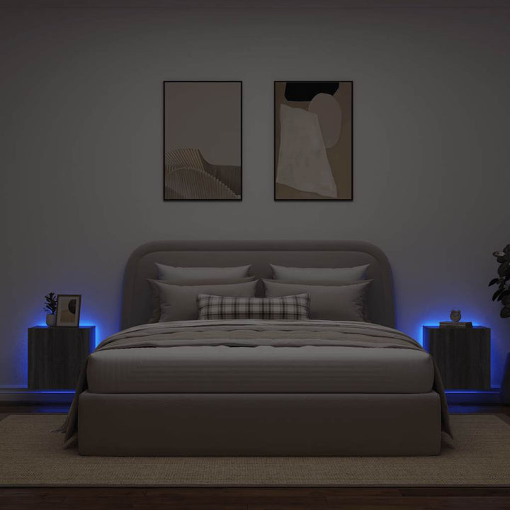 væghængte tv-borde 2 stk. LED-lys 40,5x35x40 cm grå sonoma-eg