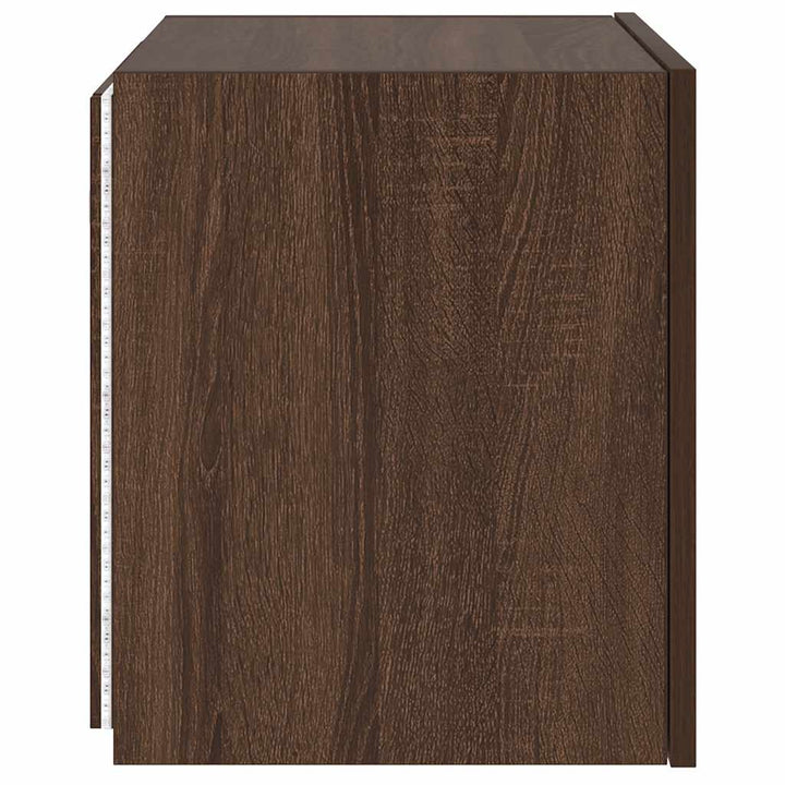 væghængt tv-bord med LED-lys 40,5x35x40 cm brun egetræsfarve