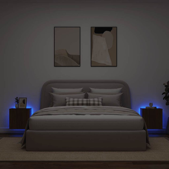 væghængte tv-borde 2 stk. med LED-lys 40,5x35x40 cm brunt eg