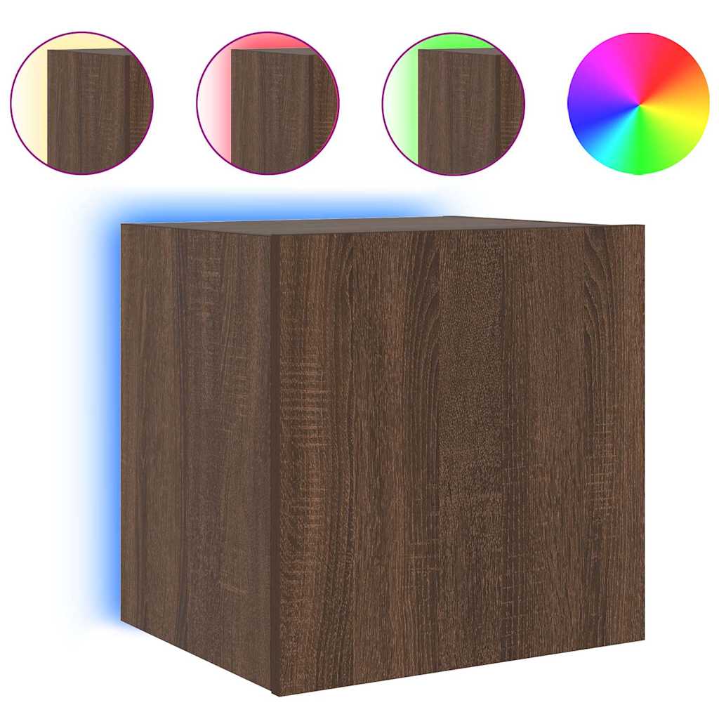 væghængte tv-borde 2 stk. med LED-lys 40,5x35x40 cm brunt eg