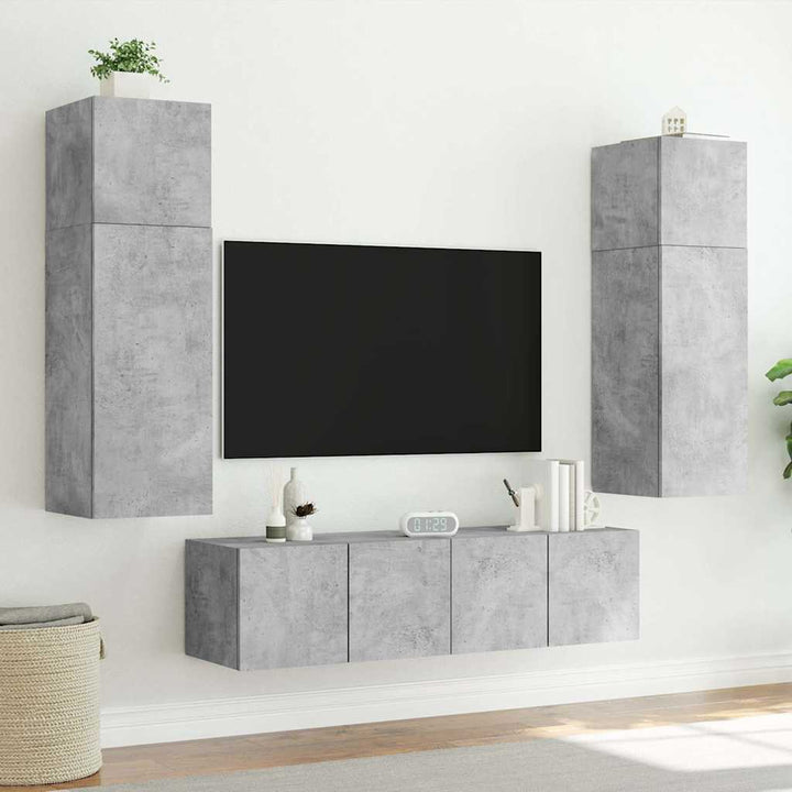 væghængt tv-bord med LED-lys 60x35x31 cm betongrå