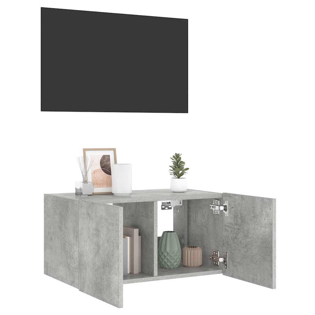 væghængt tv-bord med LED-lys 60x35x31 cm betongrå