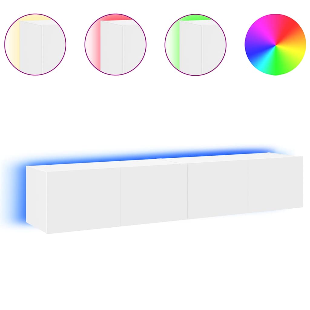væghængte tv-borde 2 stk. med LED-lys 80x35x31 cm hvid