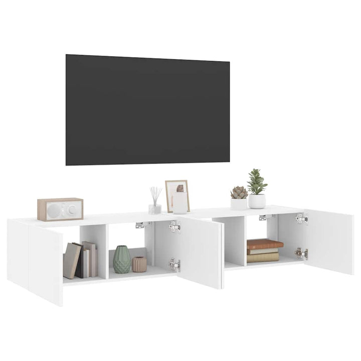 væghængte tv-borde 2 stk. med LED-lys 80x35x31 cm hvid