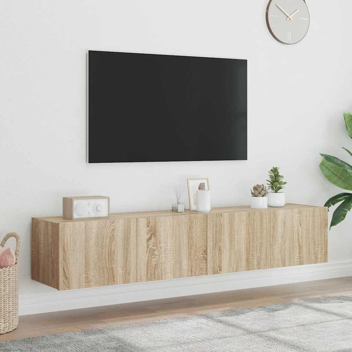væghængte tv-borde 2 stk. med LED-lys 80x35x31 cm sonoma-eg