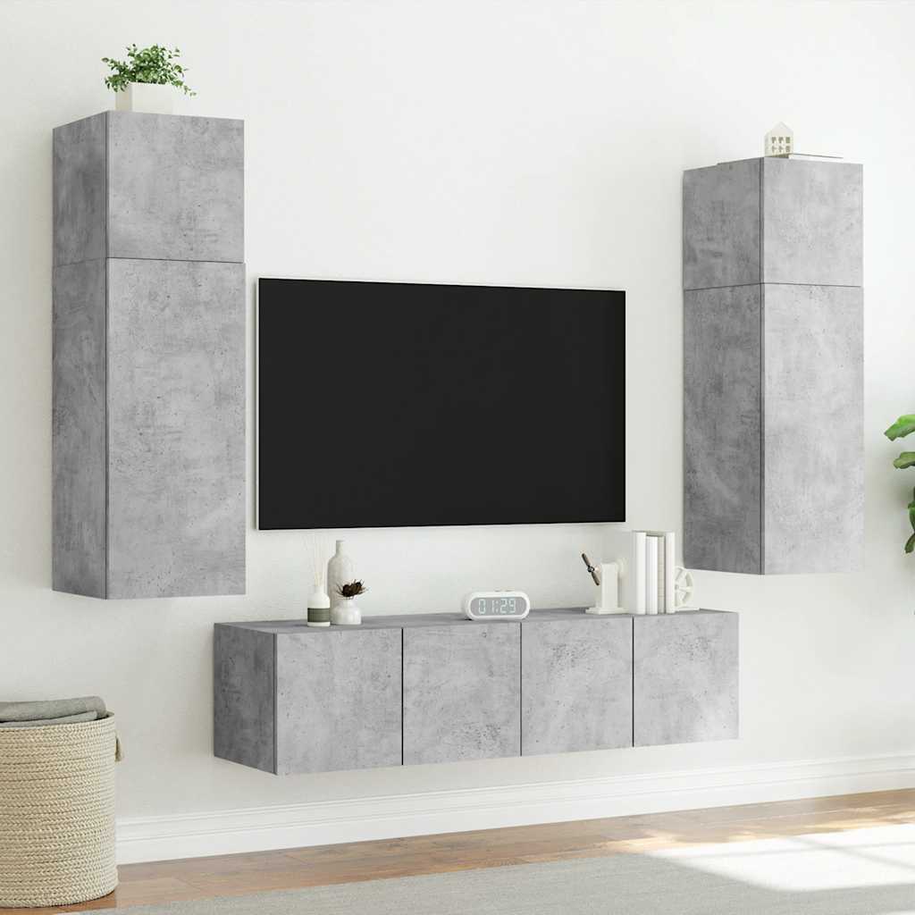 væghængt tv-bord med LED-lys 80x35x31 cm betongrå