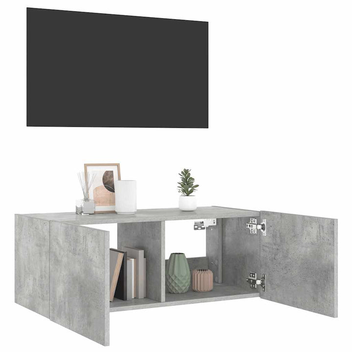 væghængt tv-bord med LED-lys 80x35x31 cm betongrå