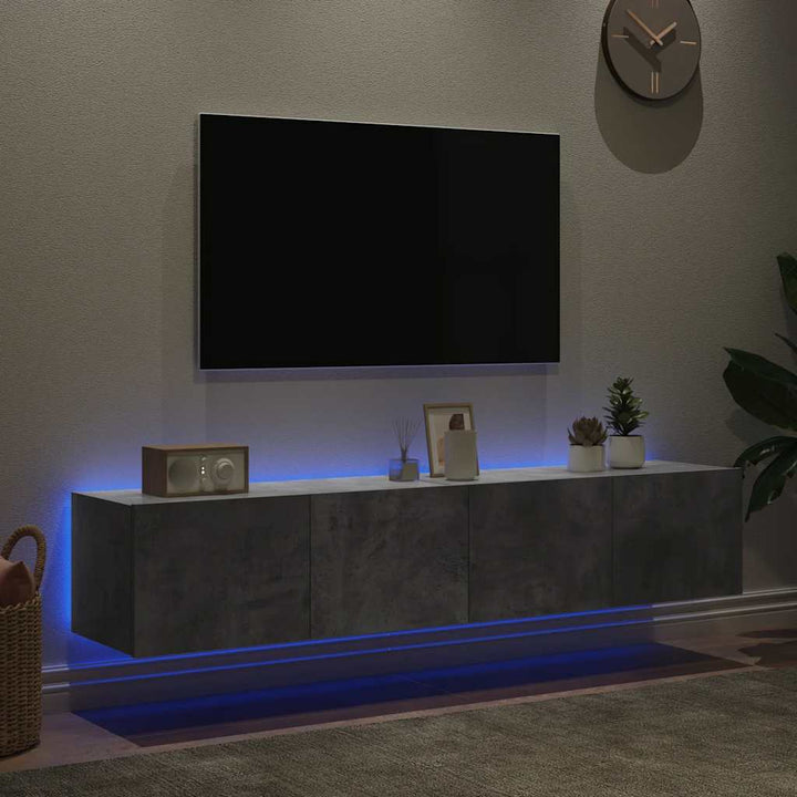 væghængte tv-borde 2 stk. med LED-lys 80x35x31 cm betongrå