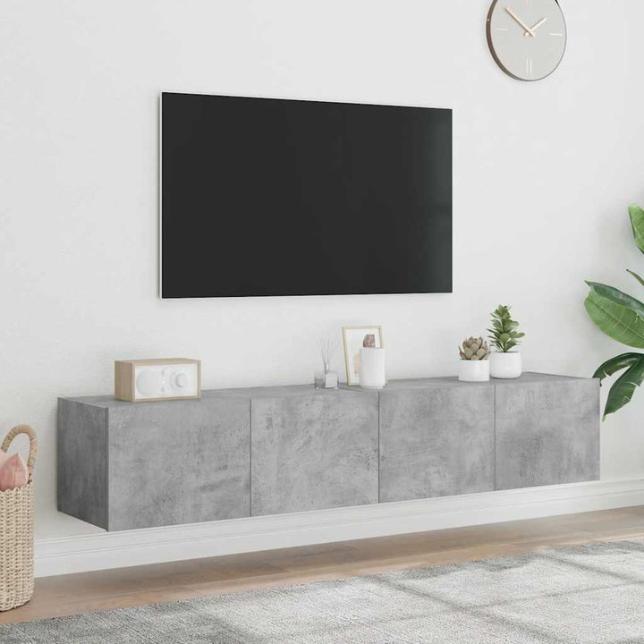 væghængte tv-borde 2 stk. med LED-lys 80x35x31 cm betongrå