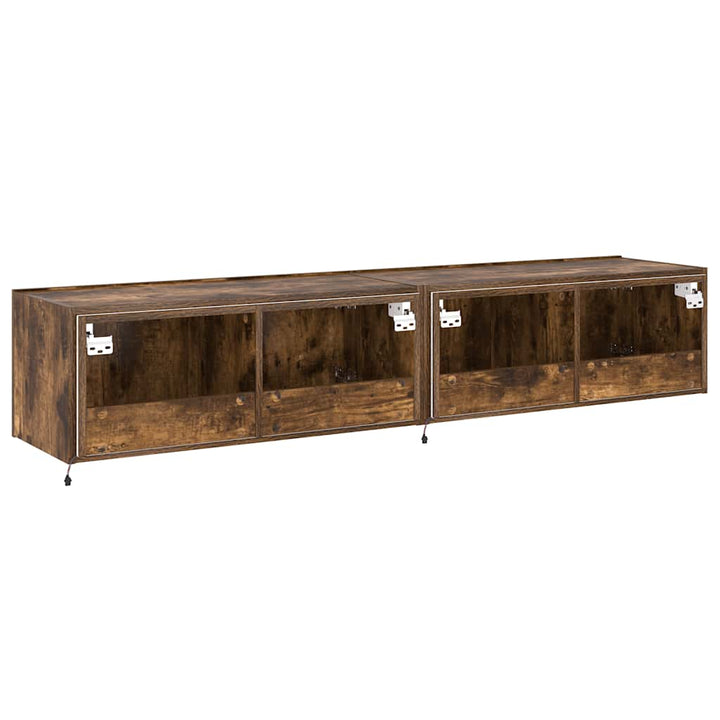 væghængte tv-borde 2 stk. med LED-lys 80x35x31 cm røget eg
